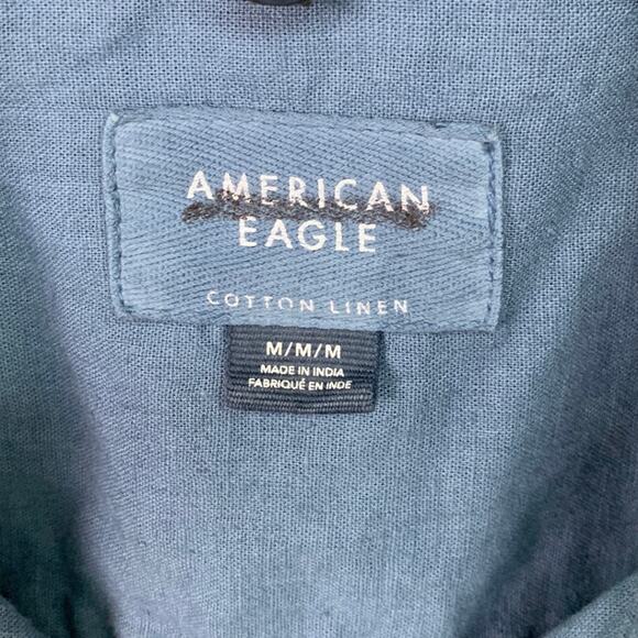2 New American Eagle Mens Medium Blue White Short Sleeve Button Up Collar Shirts - Picture 3 of 4